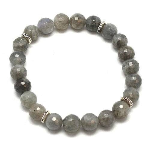 Bracelet Labradorite, perles facettées de 8 mm, avec intercalaires - Terre Precieuse