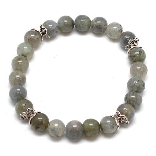 Bracelet Labradorite, perles de 8 mm, avec intercalaires en argent 925/1000e - Terre Precieuse