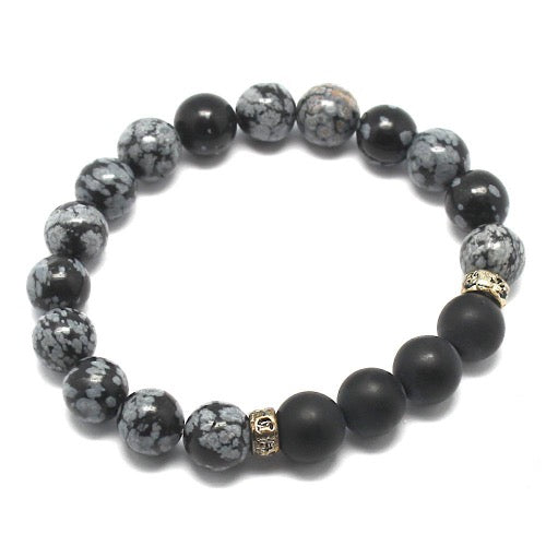 Bracelet perles Onyx Noir et Obsidienne Mouchetée - Terre Precieuse