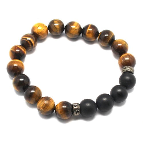 Bracelet perles Onyx Noir et Oeil de Tigre - Terre Precieuse