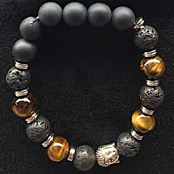 Bracelet perles Onyx Noir, Oeil de Tigre et Pierre de Lave