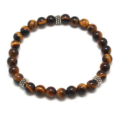 Bracelet Oeil de Tigre, perles de 6mm avec intercalaires - Terre Precieuse