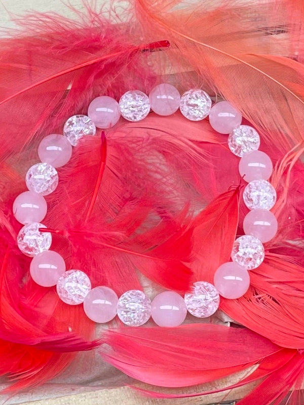 Bracelet Quartz rose et cristal de roche craquelé pour elle ❤️