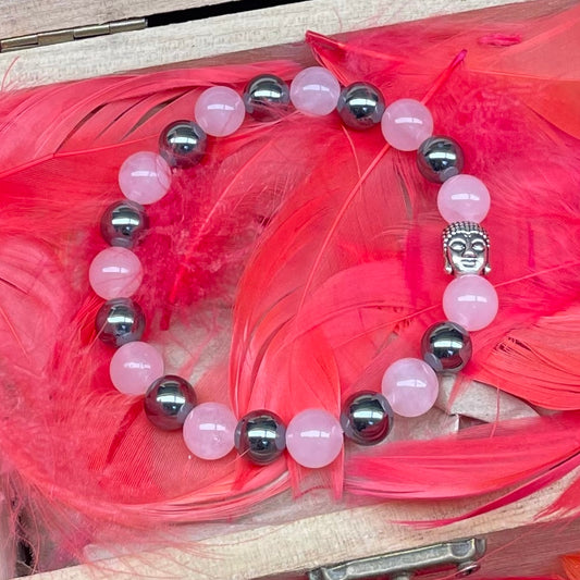 ❤️ Bracelet Quartz rose et Hématite pour elle ❤️